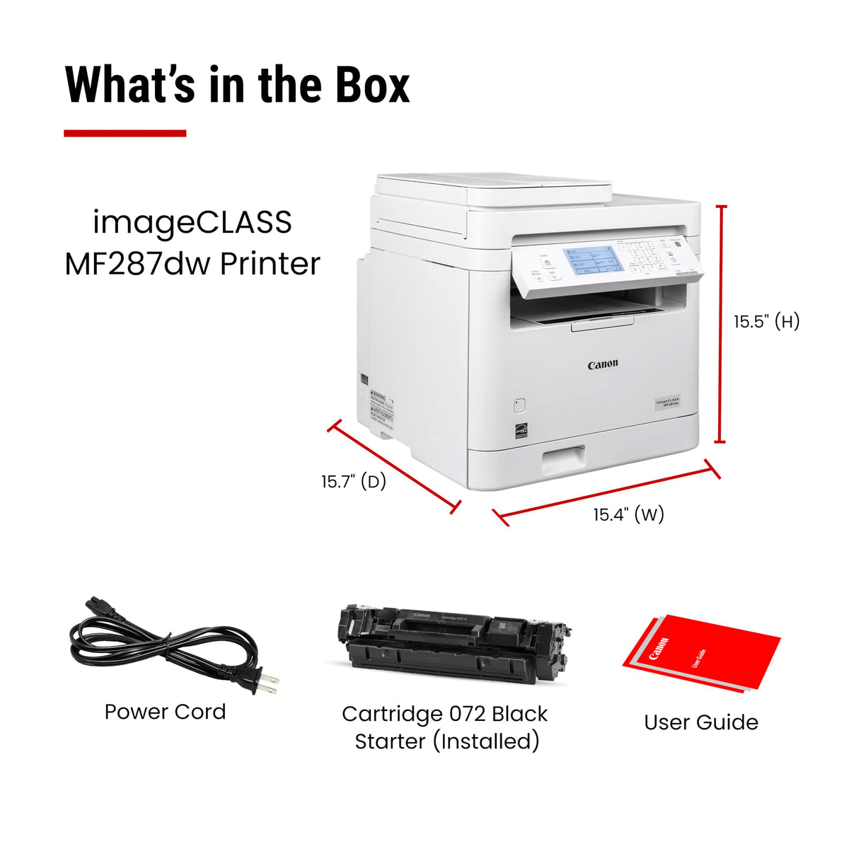 Canon imageCLASS MF287dw - Monochrome, Duplex, Wireless Laser Printer, All-in-One Print, Copy, Scan, Fax, Auto Document Feeder, 1 Year Limited Warranty, 35 PPM, White