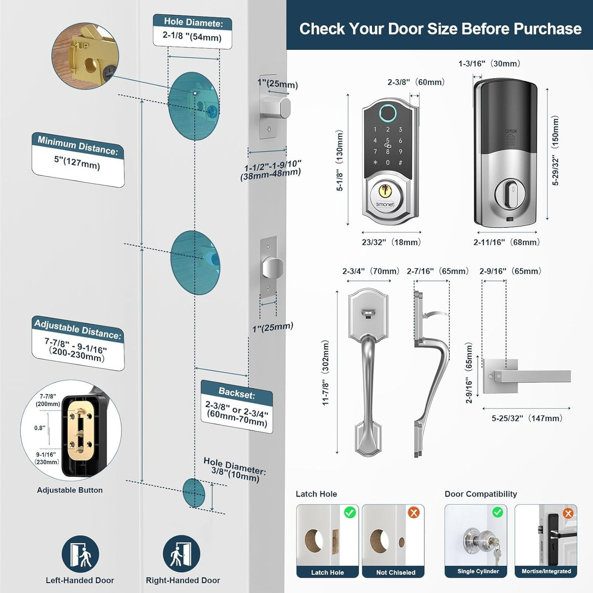 SMONET Front Door Lock Set, Smart Lock with Handle, Keyless Entry