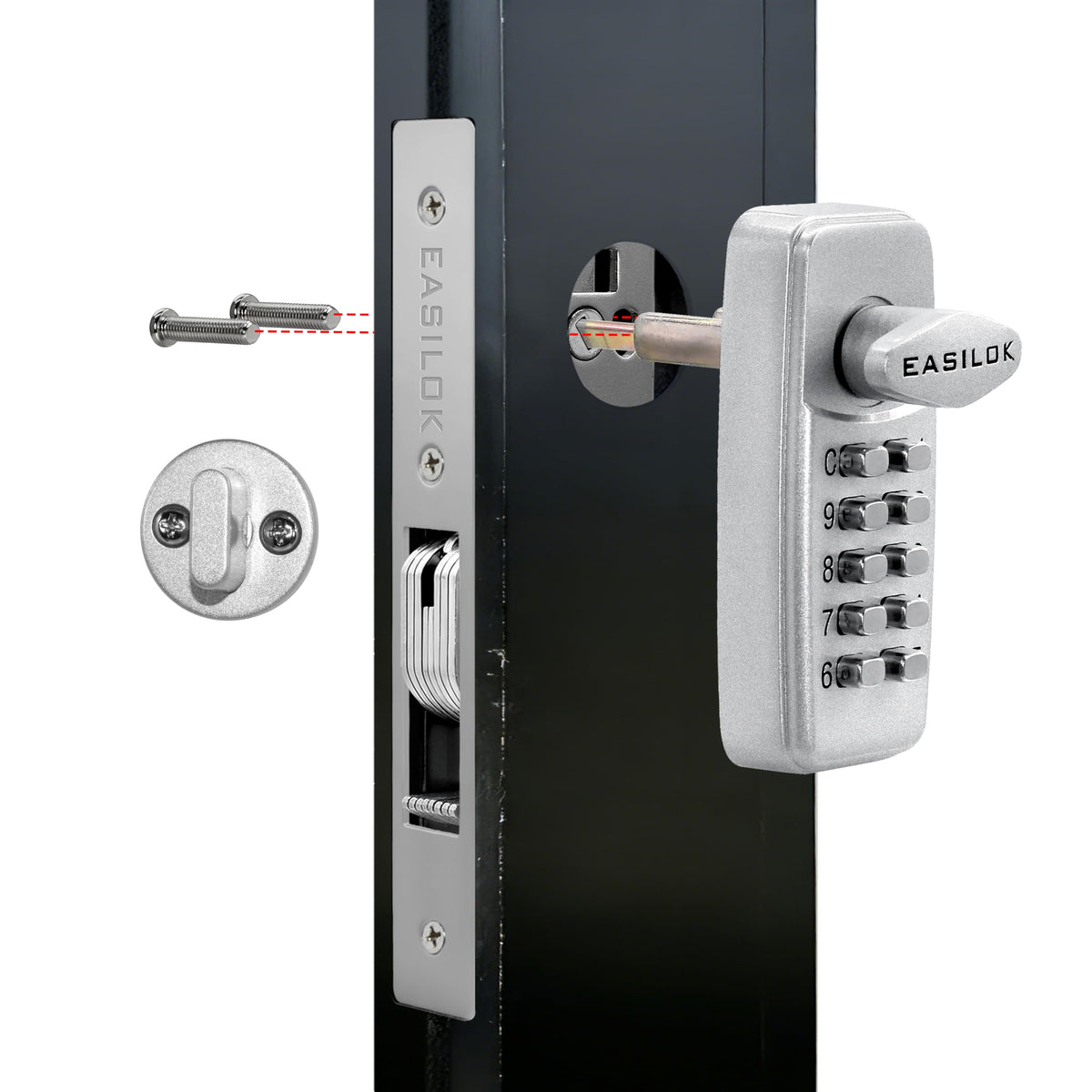 Keyless Keypad Storefront Door Lock, Mechanical Commercial Mortise Lock for Aluminum/Glass Narrow Stile Doors, DIY No-Drill Adams Rite Replacement (Silver, 1-1/8" Hook Bolt)