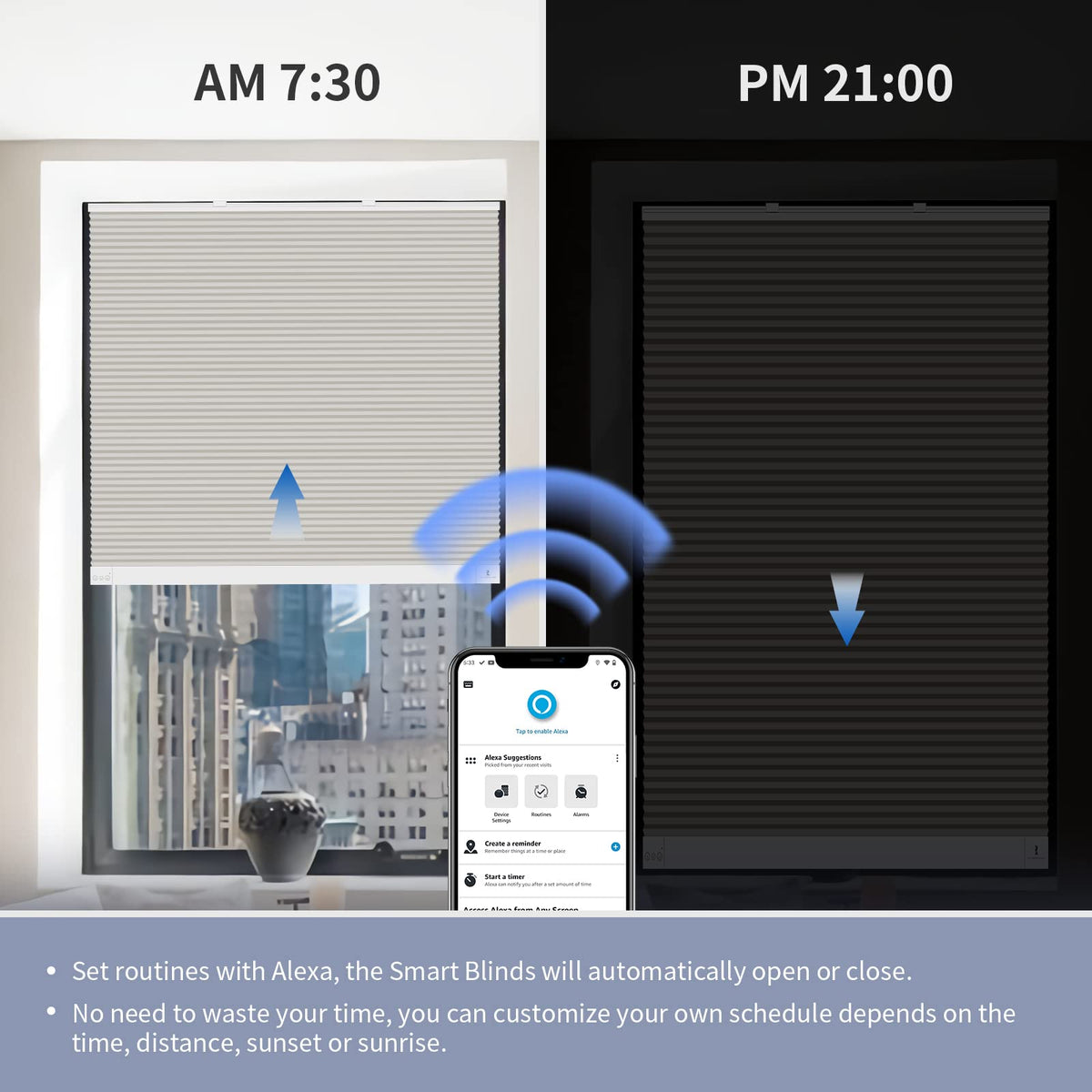 THIRDREALITY ZigBee Smart Blind, Motorized Blackout Window Shades with Remote, Cordless Honeycomb Blinds, Automatic Height Setting, AA Batteries Powered, 20" W x 72" H Beige/White