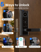 Smart Door Lock with Camera & Video Doorbell, Fingerprint Keypad, App Remote Control, 2.4GHz WiFi, IC Card, Auto Lock, Keyless Entry Deadbolt Lock with Handle for Front Door