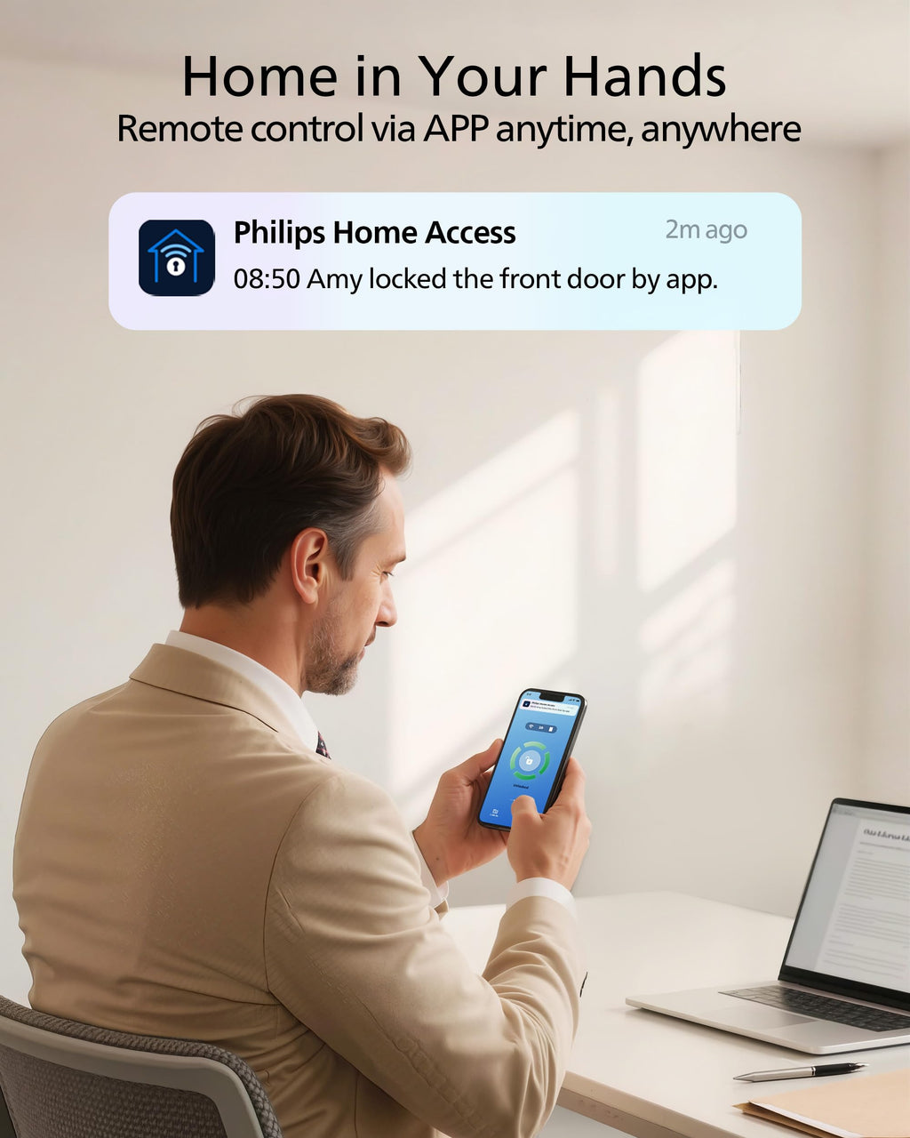 Philips Upgraded Wi-Fi Smart Front Door Lock Set, Fingerprint Keyless Entry Deadbolt, Keypad Lock with Handle, App Remote Control, IP53 Waterproof, Auto Lock, Anti-Peeping Password, Easy Install