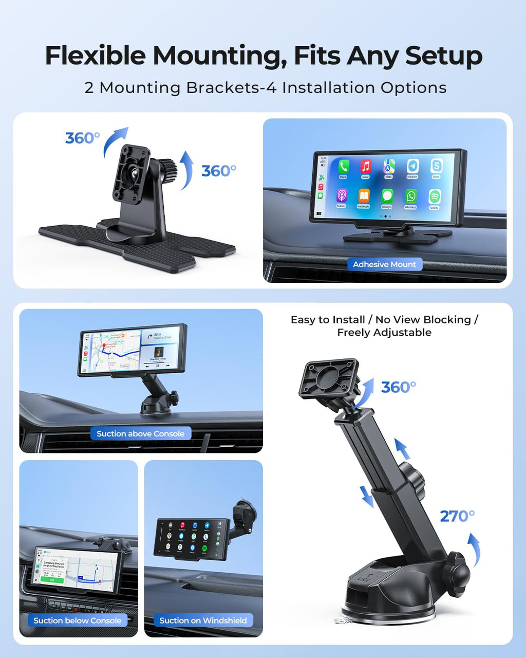 9.26" Wireless Carplay Screen for Car with 4K Dash Cam & HD Backup Camera
