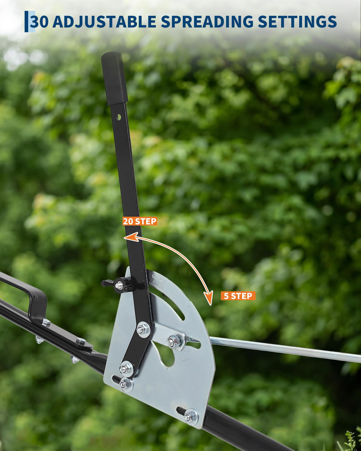 Heavy Duty 125L Tow Behind Broadcast Spreader – 9.8FT Spreading Width, 30 Current Settings, Global Hitch, for UTV, ATV, Tractor, Fertilizer, Seed, Salt, Ice Melt – Green (Douzi) + Black Rod