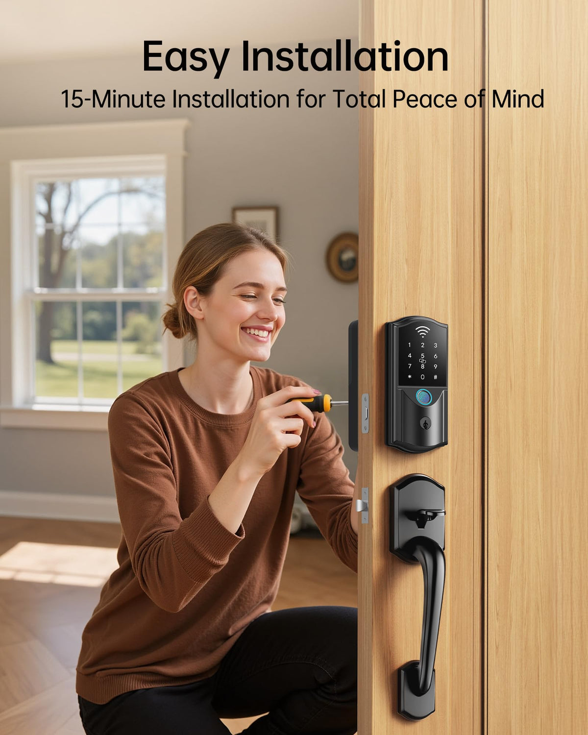 Built-in WiFi Smart Lock with Handle Set, Keyless Entry Front Door Lock Set