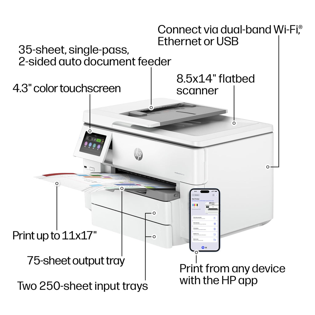 HP OfficeJet Pro 9730 Wide-Format Wireless All-in-One Color Inkjet Printer, Print, scan, Copy, fax, up to 11x17 ADF, Duplex Print/scan, Best-for-Office, 3 Month Trial of Instant Ink Included(C2WH0A)