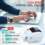 2054A Shipping Label Printer for Windows Mac Chromebook Android, Supports Amazon Ebay Paypal Etsy Shopify ShipStation Stamps UPS USPS FedEx DHL, Roll & Fanfold 4x6 Direct Thermal Label