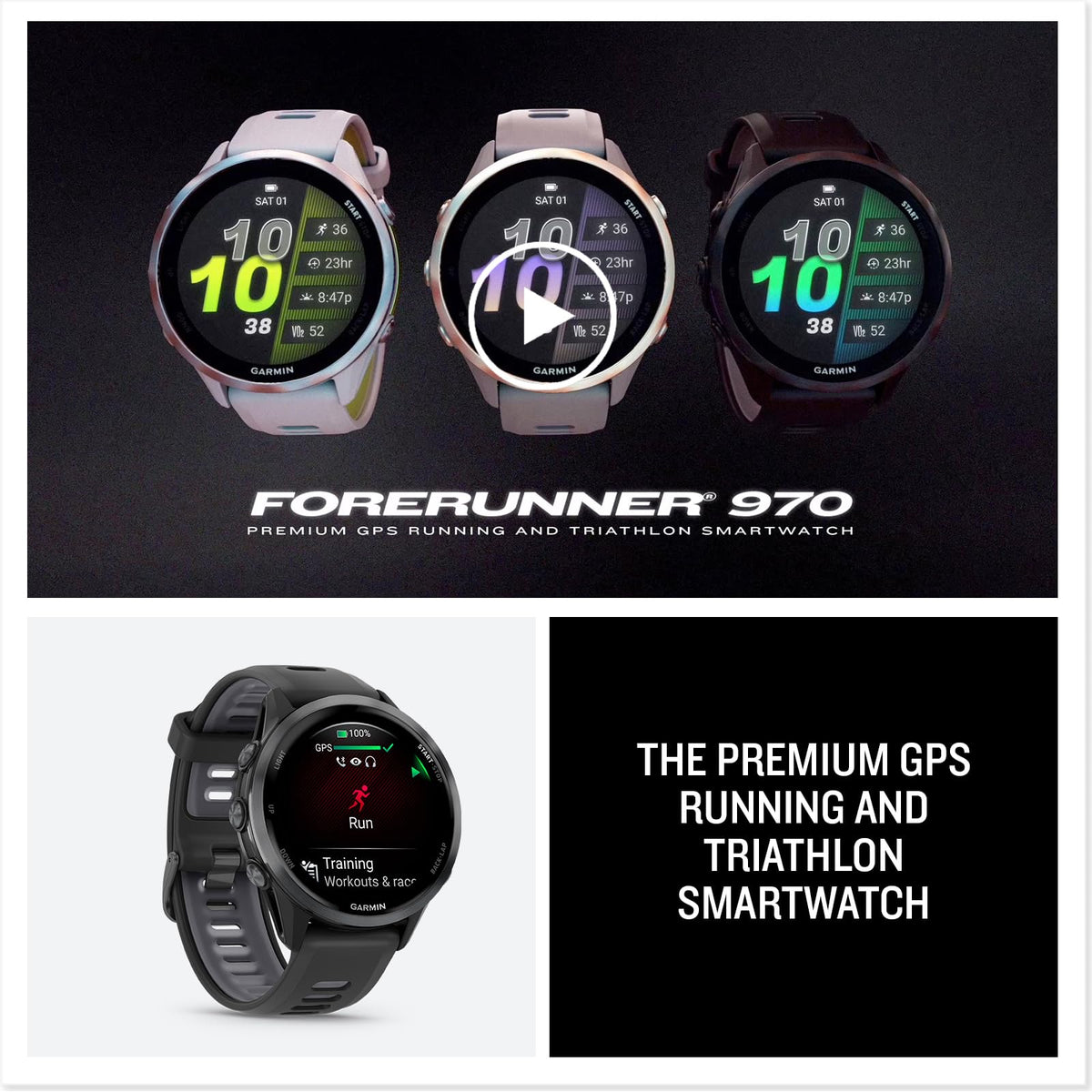 Garmin Forerunner® 970, 47mm, Carbon Gray DLC Titanium, Black/Whitestone