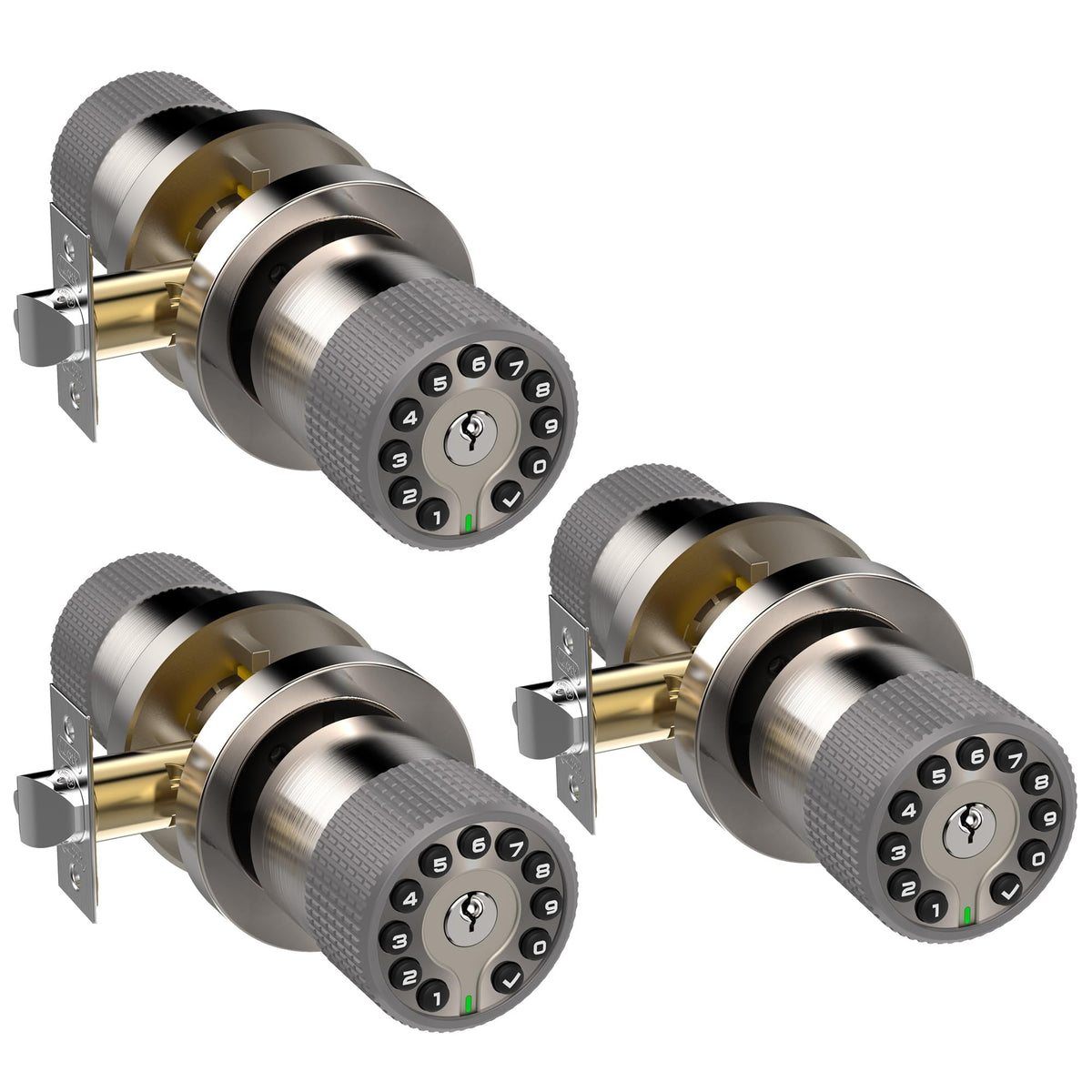 3 Pack Black Key Alike Keyless Electronic Door Knobs with Backlit Keypad, Heavy-Duty Lock, Auto-Lock, Weather Resistant