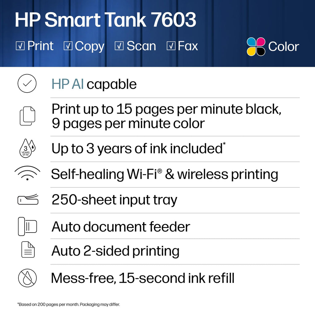 HP Smart Tank 7603 Ink Tank Printer | 3 Years of Ink Included | All-in-One