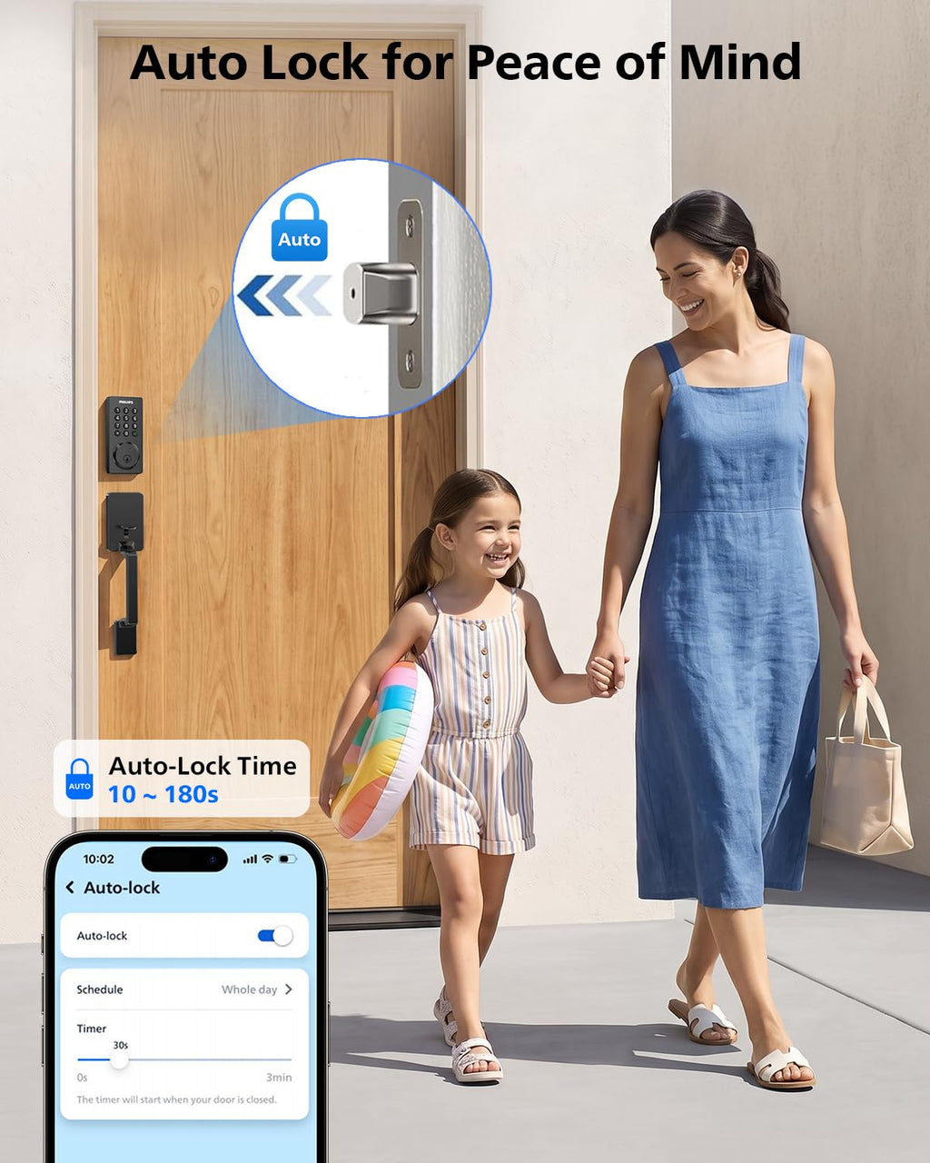 Philips Wi-Fi Smart Front Door Lock Set, Keyless Entry Door Lock with Handle, App Remote Control, Electronic Keypad Deadbolt, Auto Lock, Supports Alexa & Google, Anti-Peeping Password, Easy Install