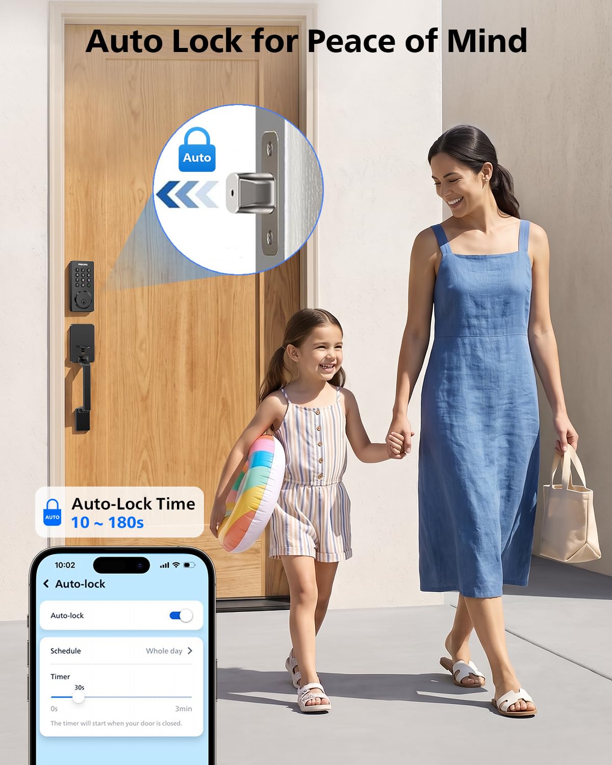 Philips Wi-Fi Smart Front Door Lock Set, Keyless Entry Door Lock with Handle, App Remote Control, Electronic Keypad Deadbolt, Auto Lock, Supports Alexa & Google, Anti-Peeping Password, Easy Install