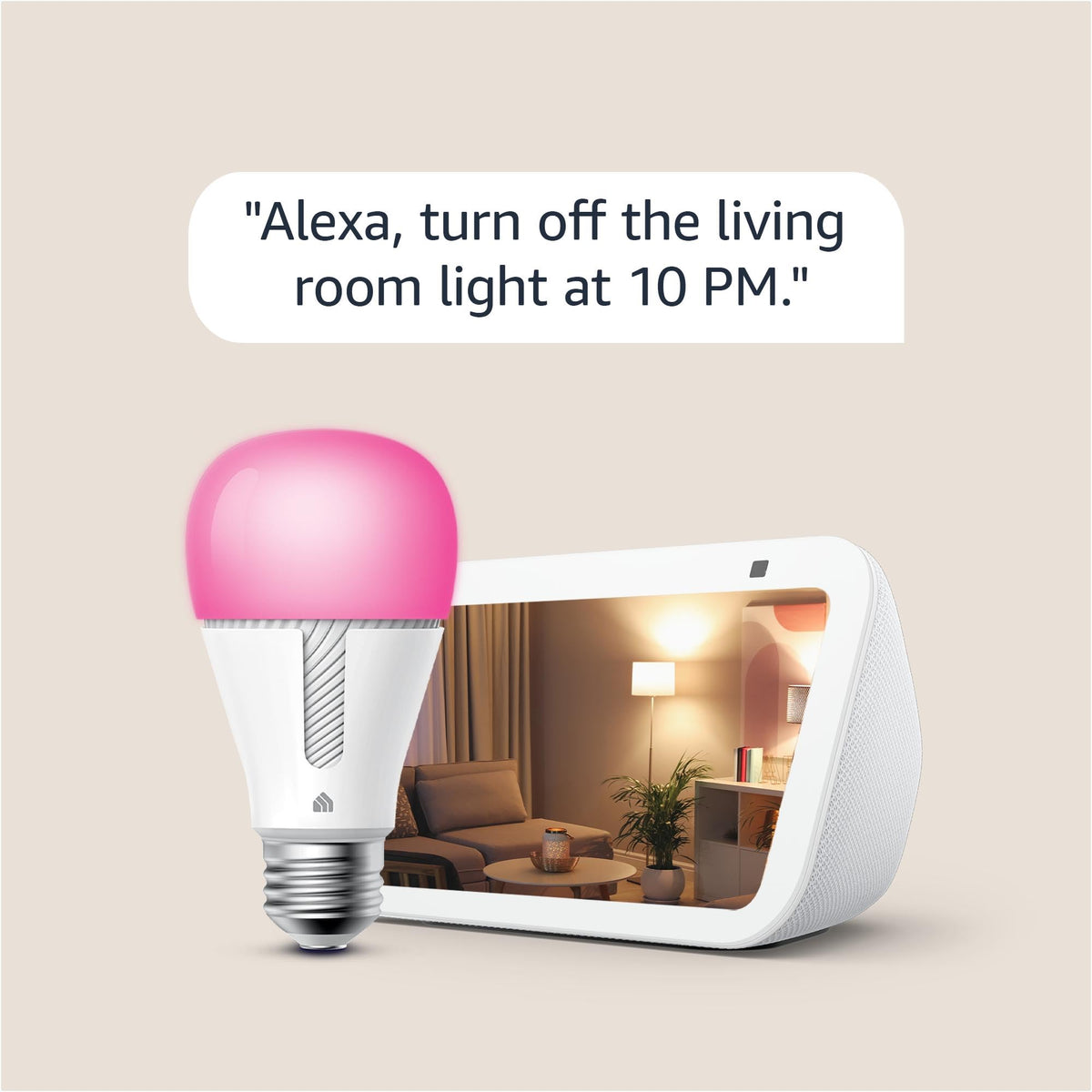 Echo Show 5 (3rd Gen, 2023 release) in Glacier White bundle with TP-Link Kasa Smart Color Bulb