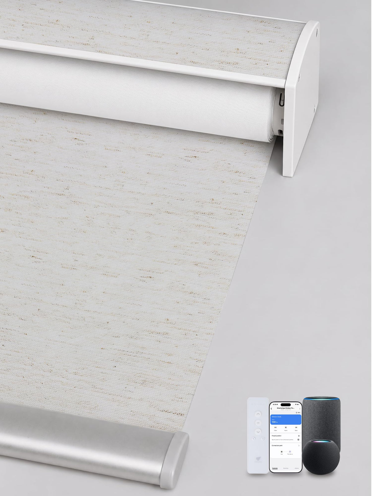 SmartWings Motorized Smart Roller Shades, 100% Blackout Essential Grey