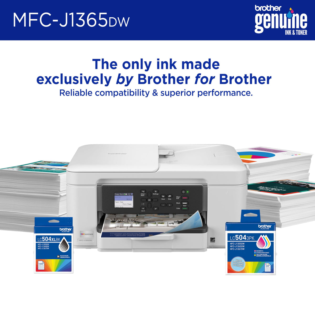 Brother INKvestment 1365 Wireless Color Inkjet All-in-One Printer with Automatic Duplex Printing and 1.8” Color Display | Includes Refresh Subscription Trial(1) (MFC-J1365DW)
