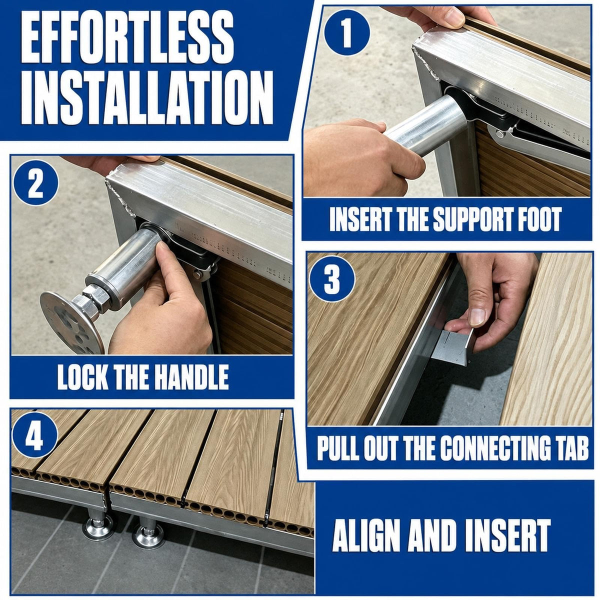 Floating Deck Kit, Raised Deck Platform Decking Waterproof Composite Tile