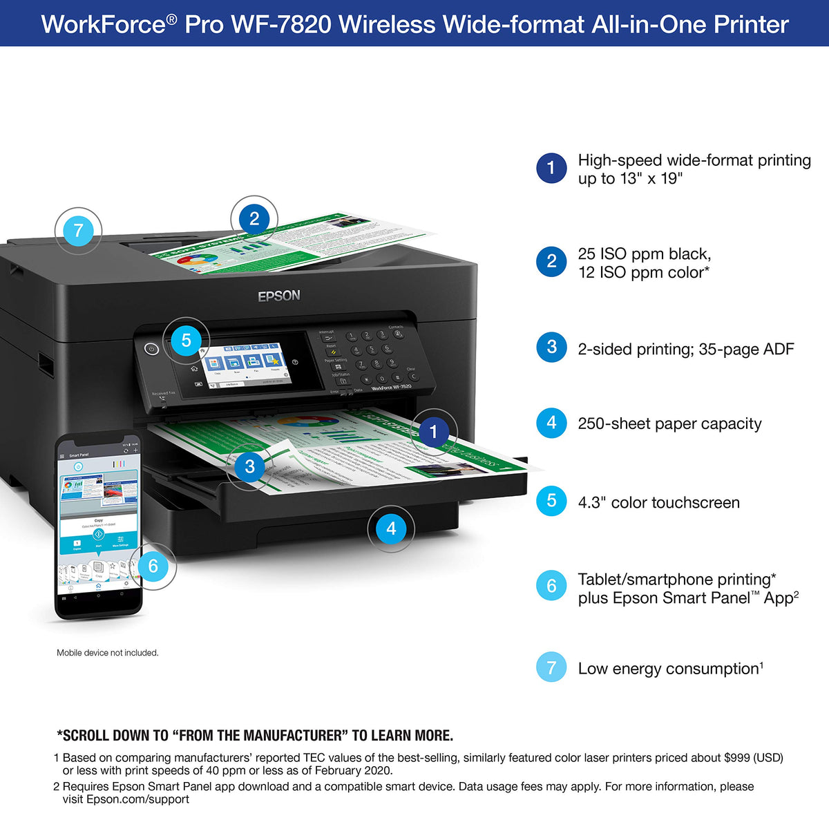 Epson Workforce Pro WF-7820 Wireless All-in-One Wide-Format Inkjet Printer