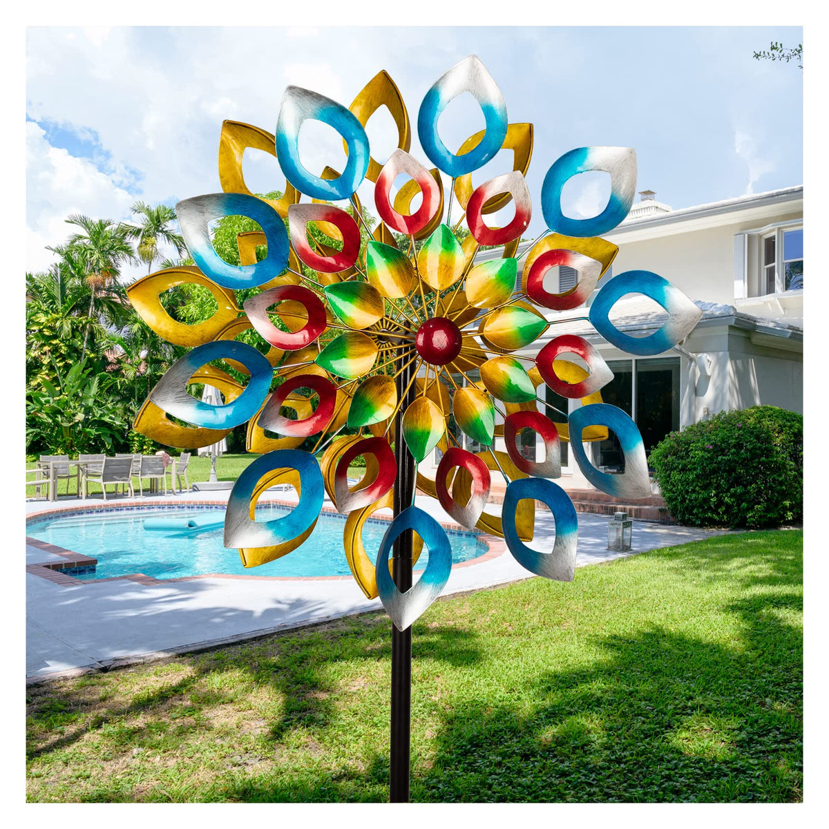 91 inch Wind Spinners Outdoor - Extra Large Outdoor Metal Wind Sculptures Spinners with Stake, Windmills for The Yard Garden, Yard Art Garden Lawn Decor - Blue (27" W x 91" H)