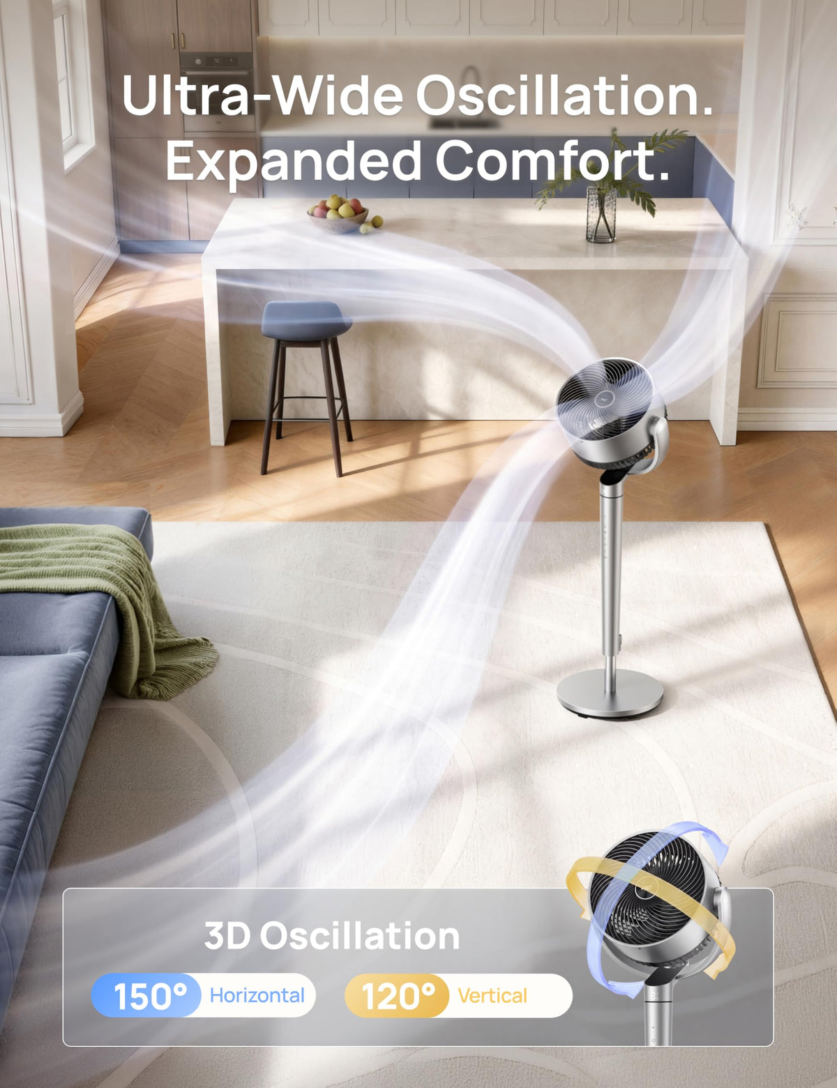 DREO Smart Fan for Bedroom, 110ft Pedestal Fan with DC Motor