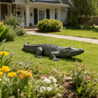 DiliComing Garden Decor Large Alligator Statue - 34 Inch Gray Resin Crocodile Outdoor Decor Swamp Themed Lawn & Yard Decoration Durable Outdoor Garden Statues Gifts