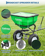 Heavy Duty 125L Tow Behind Broadcast Spreader – 9.8FT Spreading Width, 30 Current Settings, Global Hitch, for UTV, ATV, Tractor, Fertilizer, Seed, Salt, Ice Melt – Green (Douzi) + Black Rod