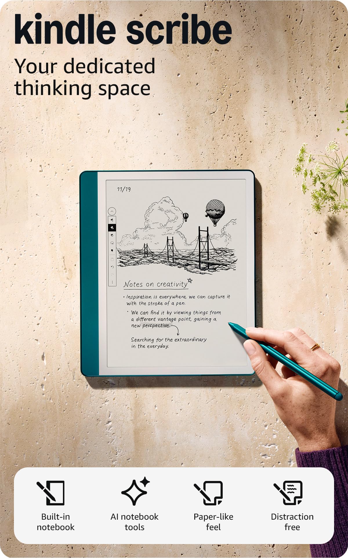 Amazon Kindle Scribe (16GB) - Your notes, documents and books, all in one place. With built-in AI notebook summarization. Includes Premium Pen - Tungsten