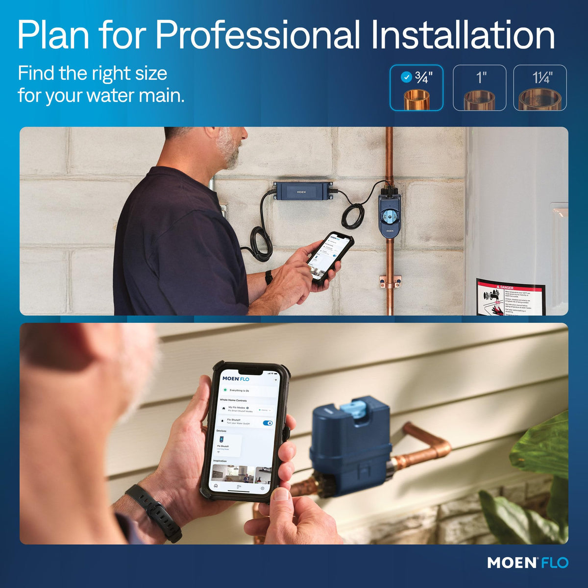 Moen Flo Shutoff, 3/4" Automatic Water Leak Detector & Shutoff, 900-001