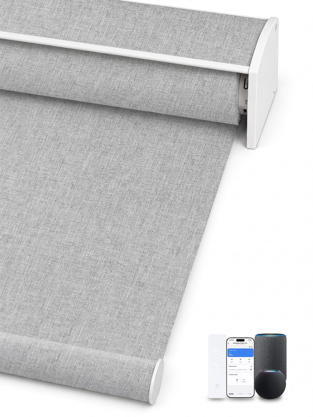 SmartWings Motorized Smart Roller Shades, 100% Blackout Essential Grey