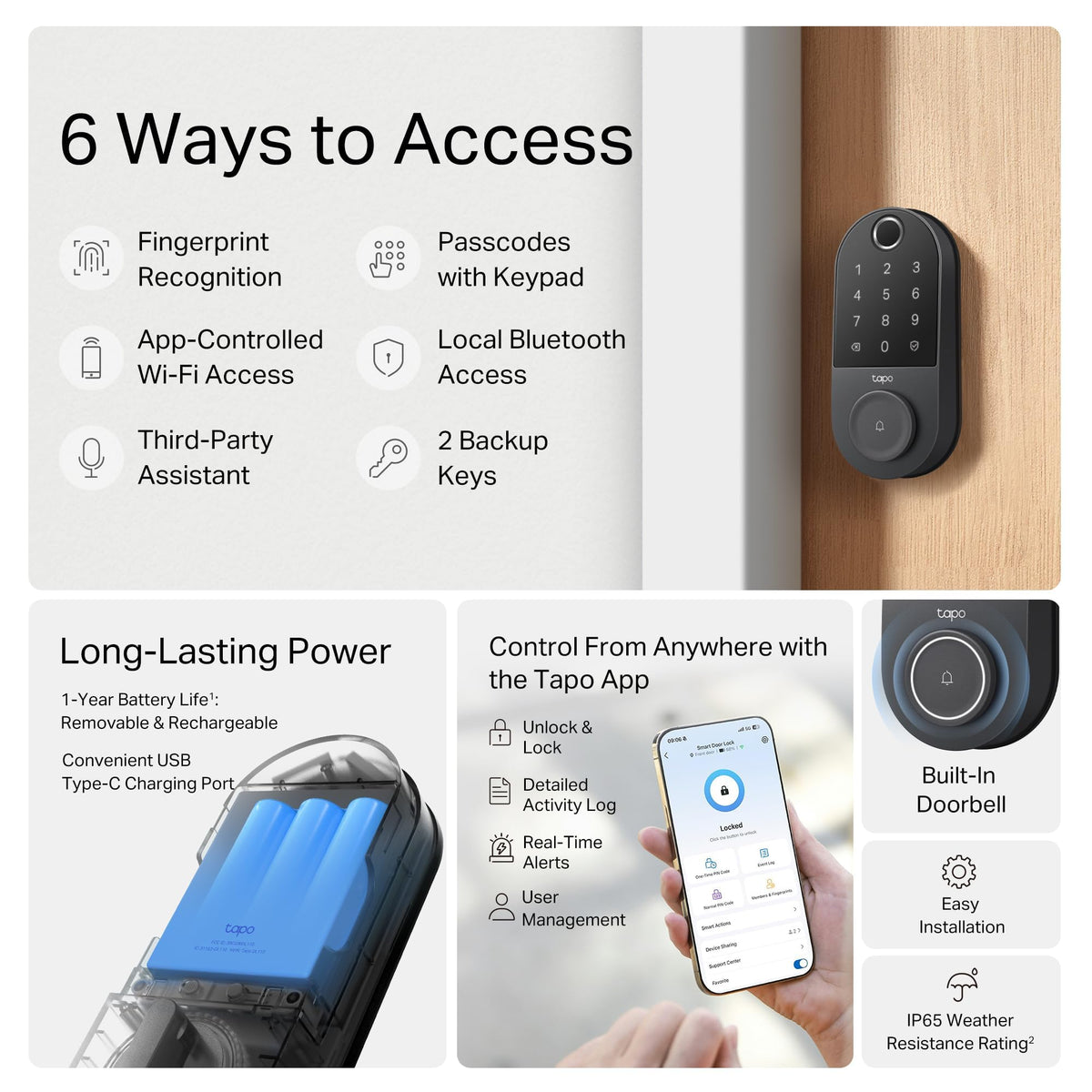 Tapo Smart Wi-Fi Door Lock, Deadbolt, Fingerprint Recognition, DL110