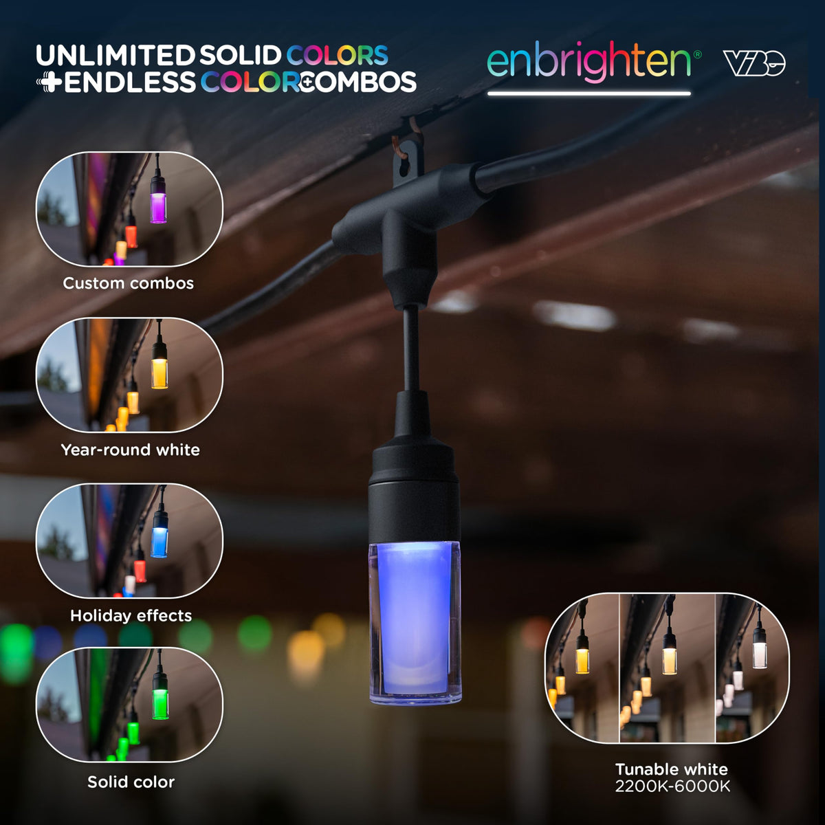 Enbrighten Modern Outdoor String Lights, 48ft, 24 Bulbs