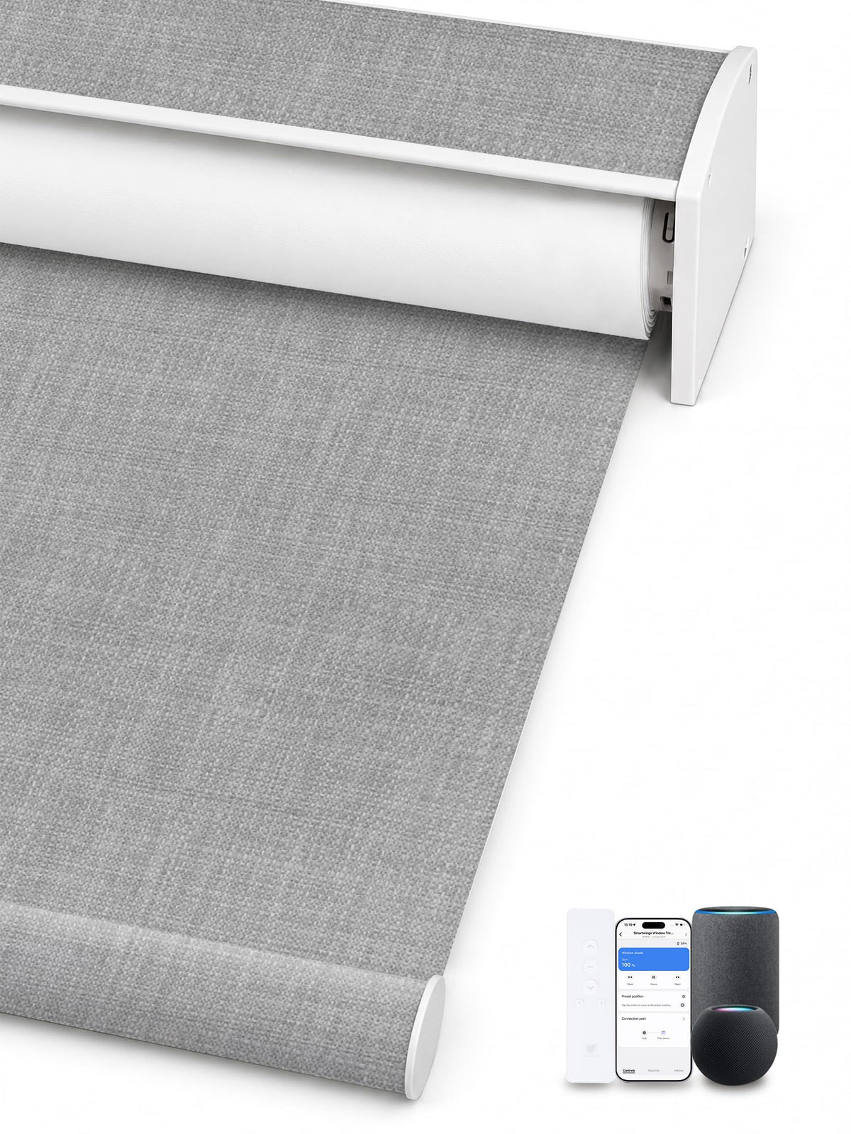 SmartWings Motorized Smart Roller Shades, 100% Blackout Essential Grey