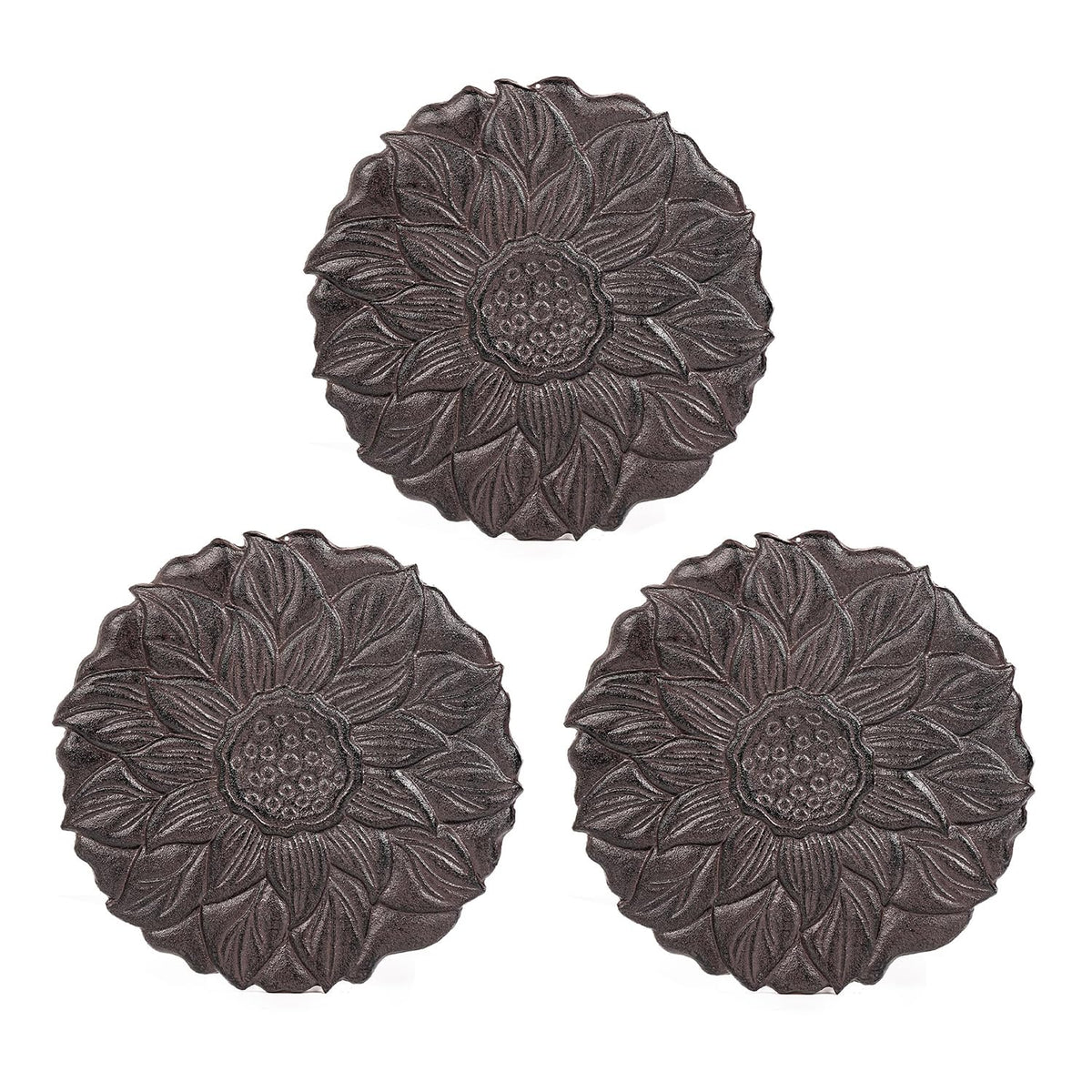 Sungmor Decorative Cast Iron Lotus Stepping Stones,Set of 3 & Green Finish