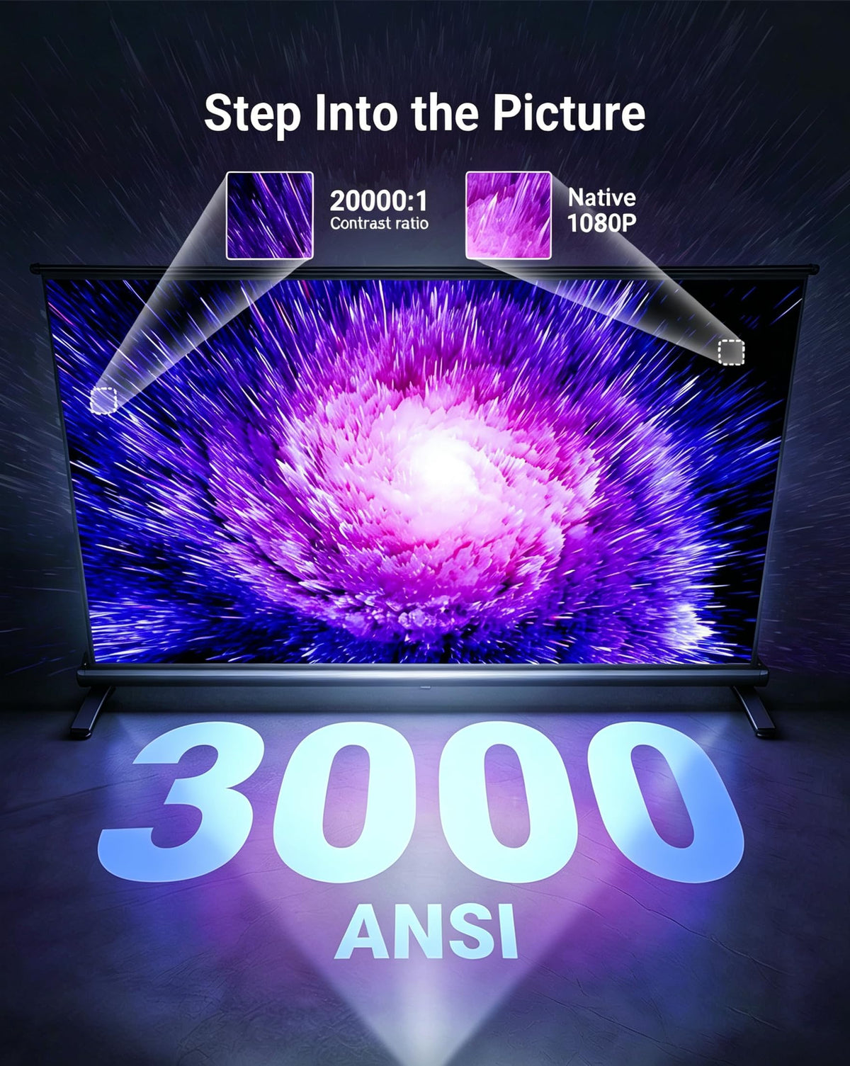 Smart 4K Projector [Bundled with Google TV Stick] with WiFi and Bluetooth, 3000ANSI, Auto Lens Cap, Portable Outdoor Movie Projector with Built-in Apps Auto Focus for Ceiling/Home Theater/Bedroom