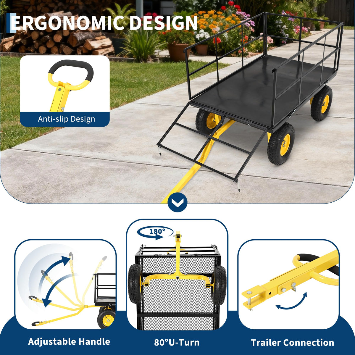 Garvee 1500 LB Heavy Duty Garden Wagon Cart, Outdoor Metal Utility Trailer