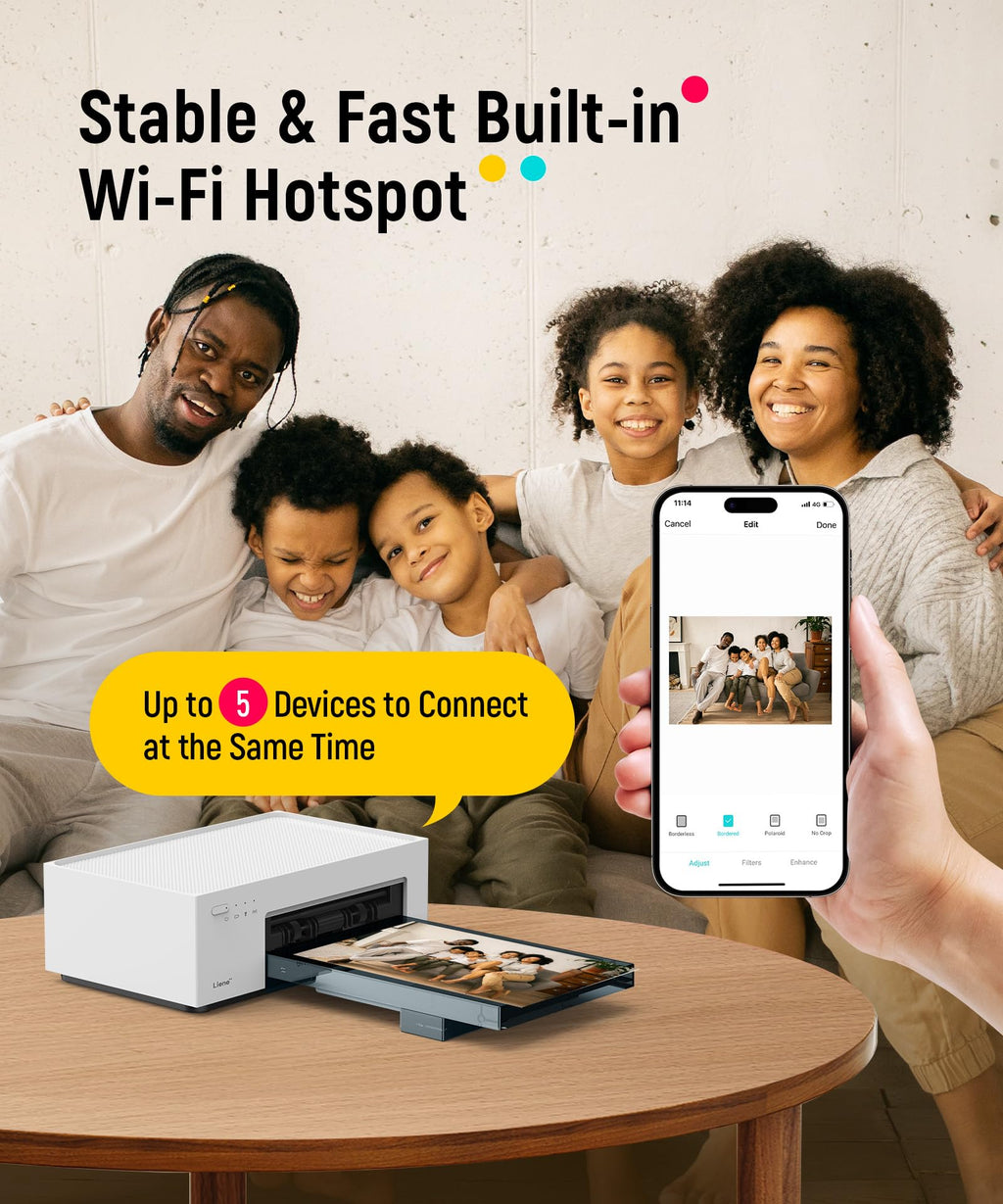 Liene White M200 4x6'' Photo Printer Battery Edition, Wireless Photo Printer for iPhone Android, Dye Sublimation Printing Full-Color Photo 20-Sheet, Portable Picture Printer Ideal for Travel Home Use