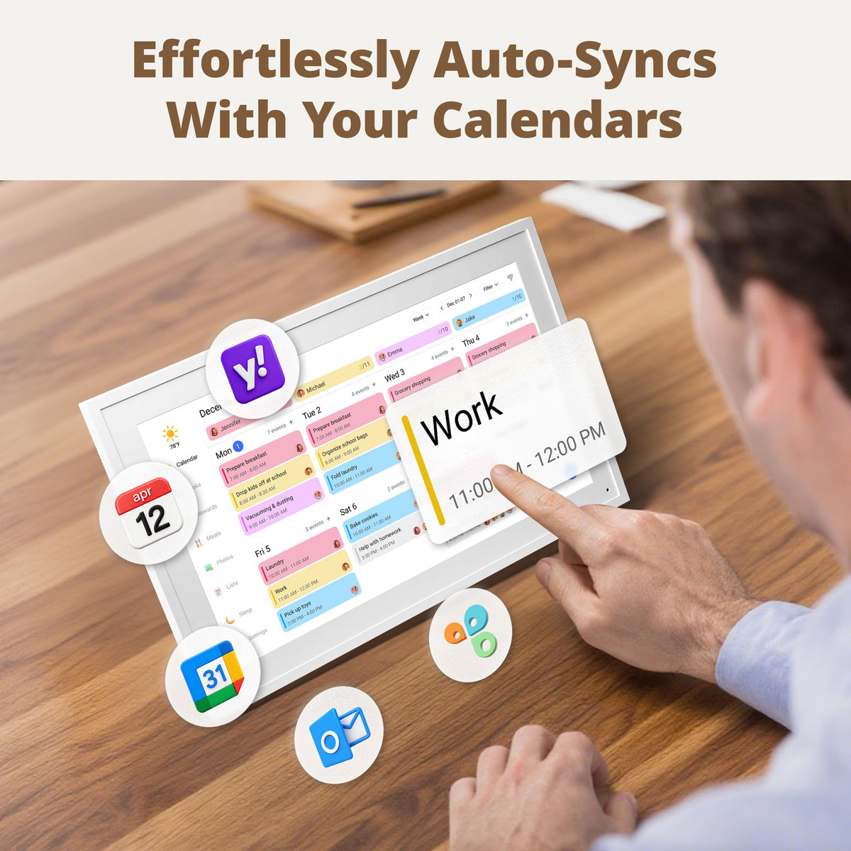 Dragon Touch 15.6" Digital Calendar & Chore Chart for Family, 1080P Smart Planner with Touchscreen, Real-Time Sync with Google, Outlook & iCloud, No Monthly Fee, Digital Picture Frame, Wall & Desk Mountable, White