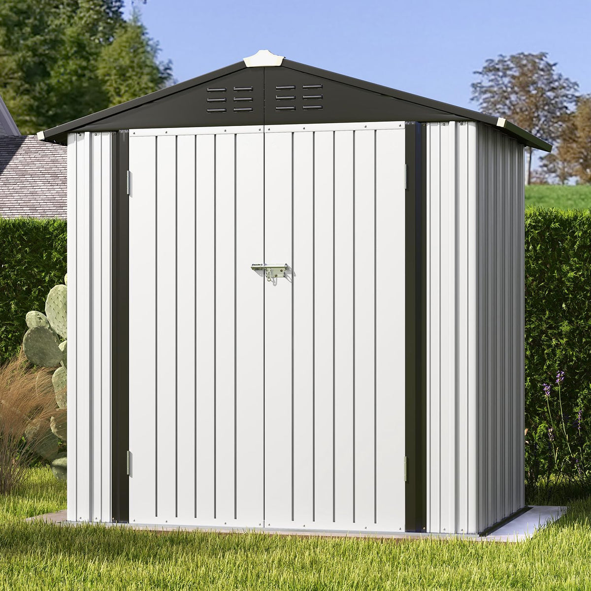 Patiowell 6x4 FT Outdoor Storage Shed, Metal Storage Sheds, Brown
