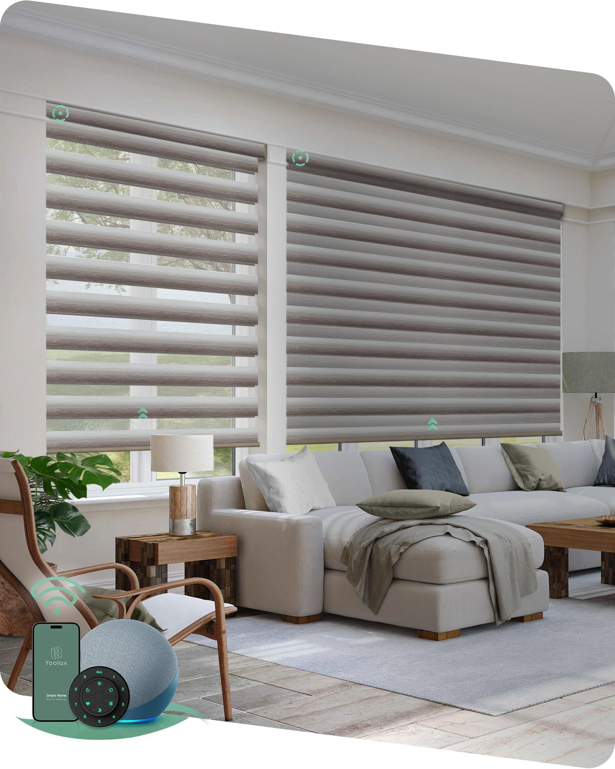 Yoolax Motorized Zebra Blinds with Remote, Room Darkening Smart Blinds