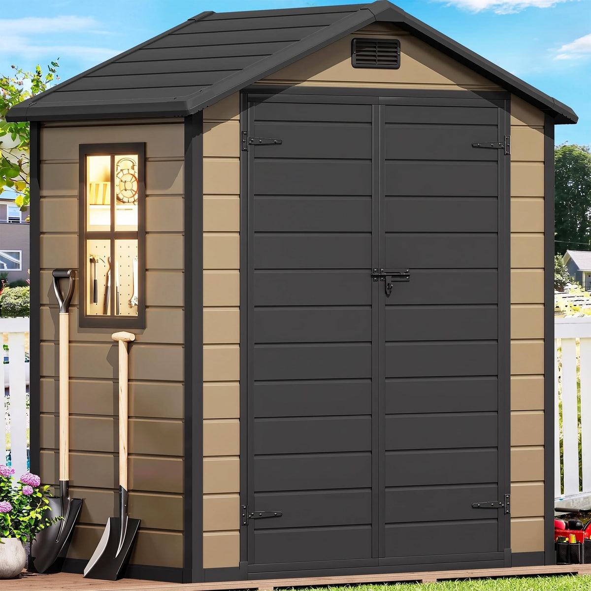 DWVO 5x4FT Resin Outdoor Storage Shed with Floor, Garden Tool Shed