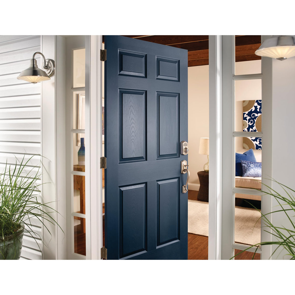Schlage Electronic Keypad Deadbolt Lock, Camelot Trim, Satin Nickel
