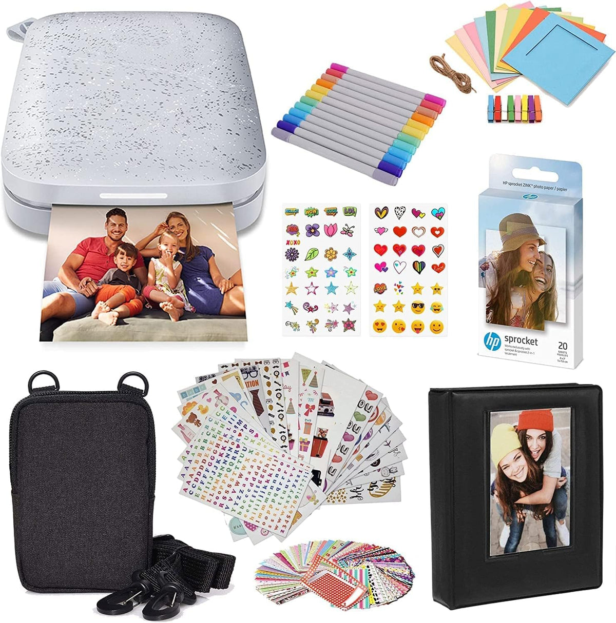 HP Sprocket 2x3 Instant Smartphone Photo Printer 75 Sheets Bundle - Bluetooth Portable Color Wireless Mobile Printer (Luna Pearl) Zink Sticky-Back Photos