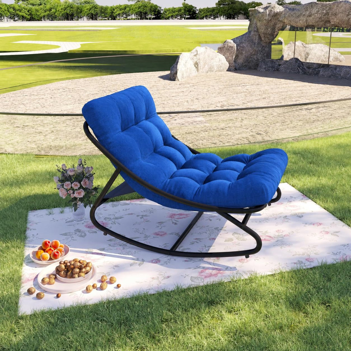 Indoor Outdoor Rocking Chair, Metal Frame Egg Rocker with Cushion