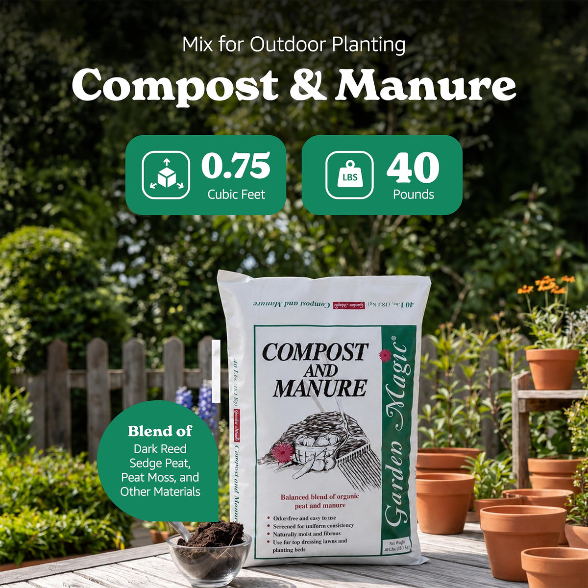 Michigan Peat Garden Magic Odor-Free Compost & Manure Blend, 40 lb, 4-Pack