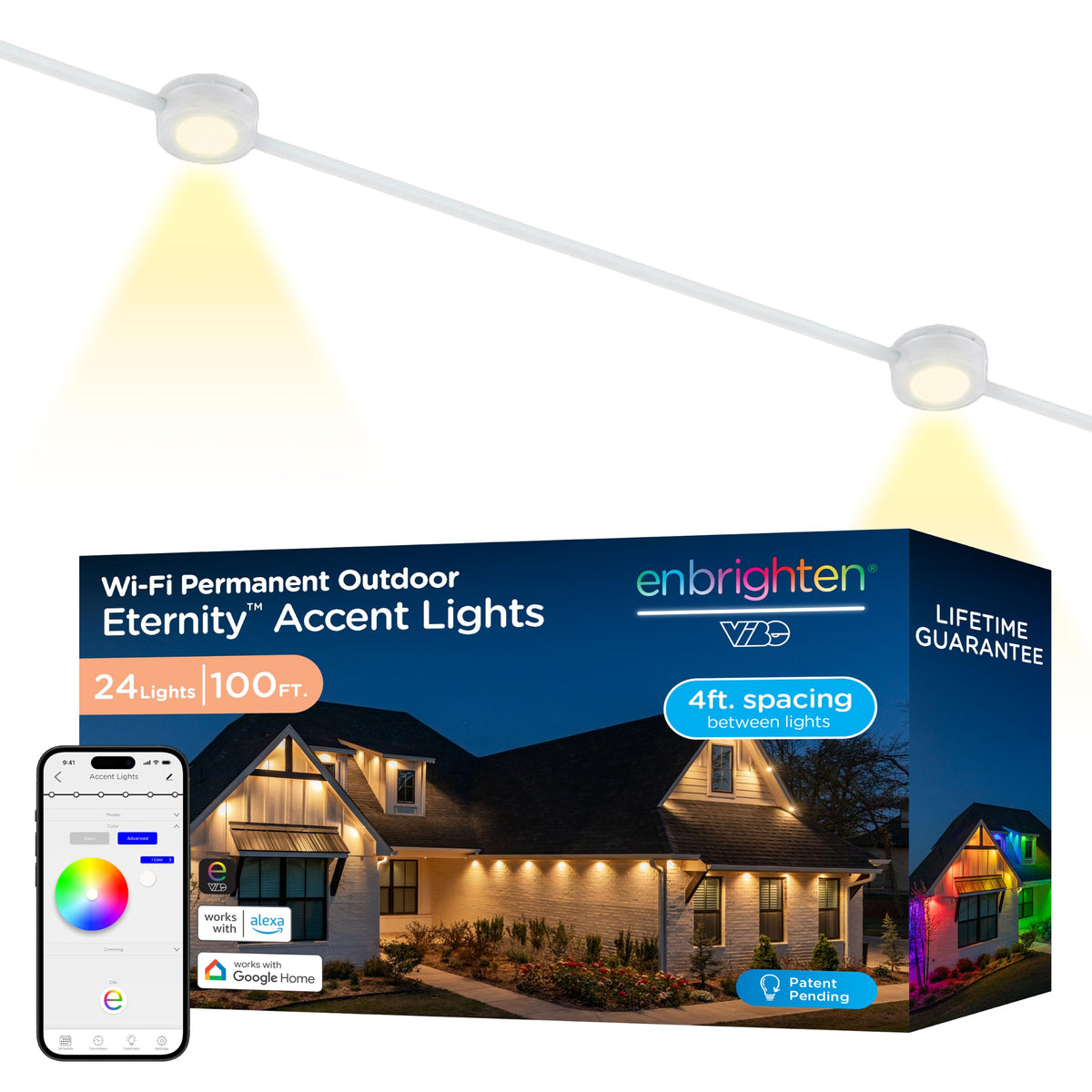 Enbrighten Eternity Permanent Outdoor Lights, 100ft, 24 Lights