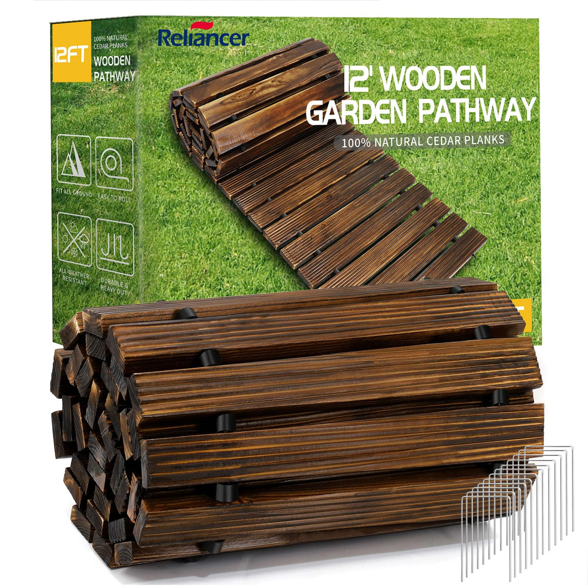 24' Wooden Garden Pathway,Outdoor Roll Out Walkway,Patio Footpath