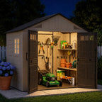 Aoxun 8x6 Ft Outdoor Storage Shed with Floor, Large Resin Outdoor Shed with Lockable Door & Windows, Garden HDPE Sheds for Lawn Tools, Pool Supplies & Bikes