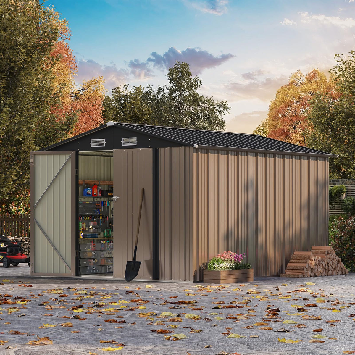 Patiowell 3x3 FT Outdoor Storage Shed, Metal Sheds, Black