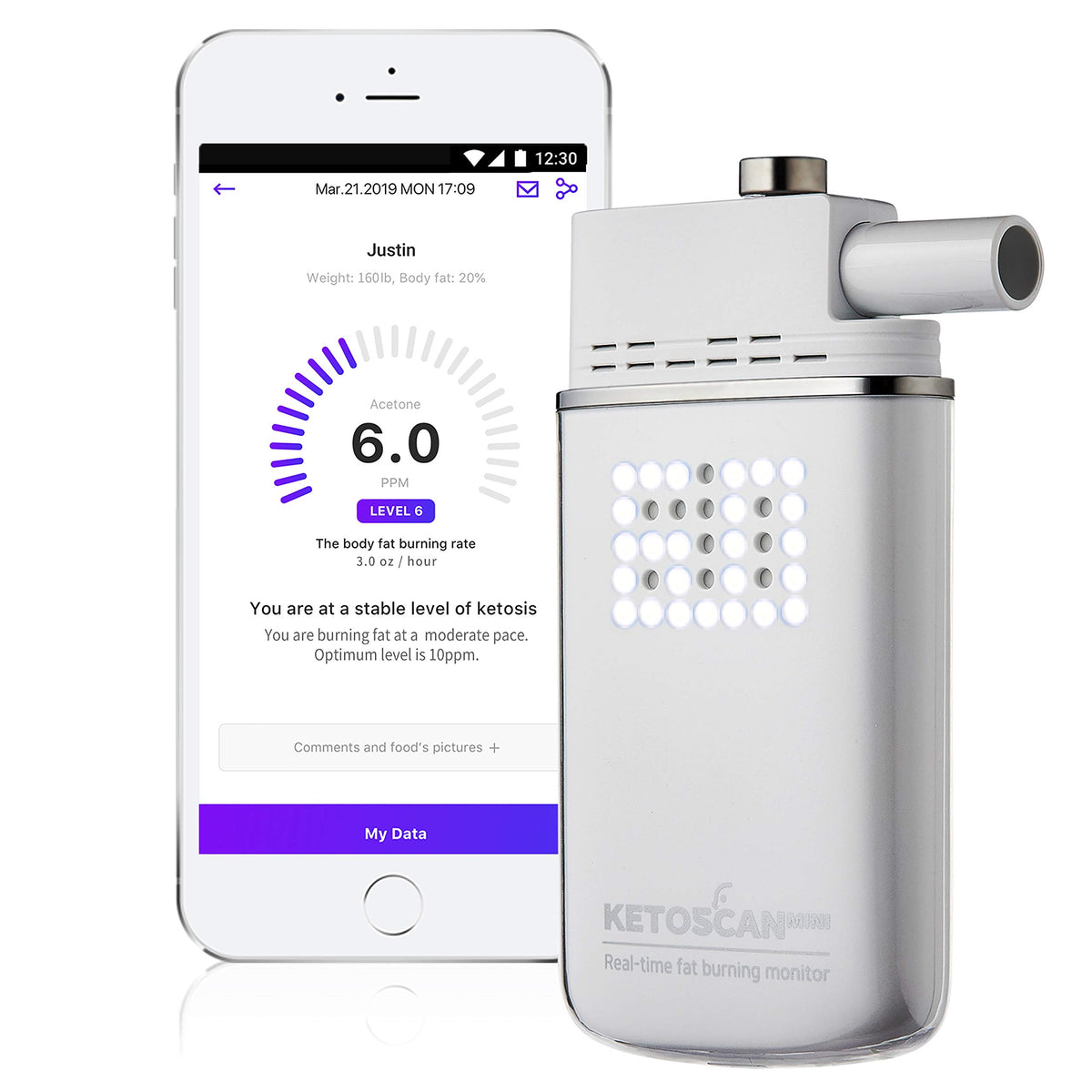 SMART Breath Ketone Meter | Replaceable Sensor, Color Display