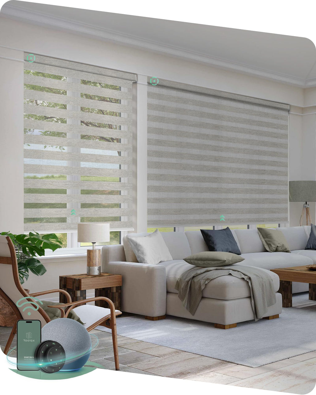 Yoolax Motorized Zebra Blinds with Remote, Room Darkening Smart Blinds