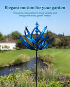 91 inch Wind Spinners Outdoor - Extra Large Outdoor Metal Wind Sculptures Spinners with Stake, Windmills for The Yard Garden, Yard Art Garden Lawn Decor - Blue (27" W x 91" H)